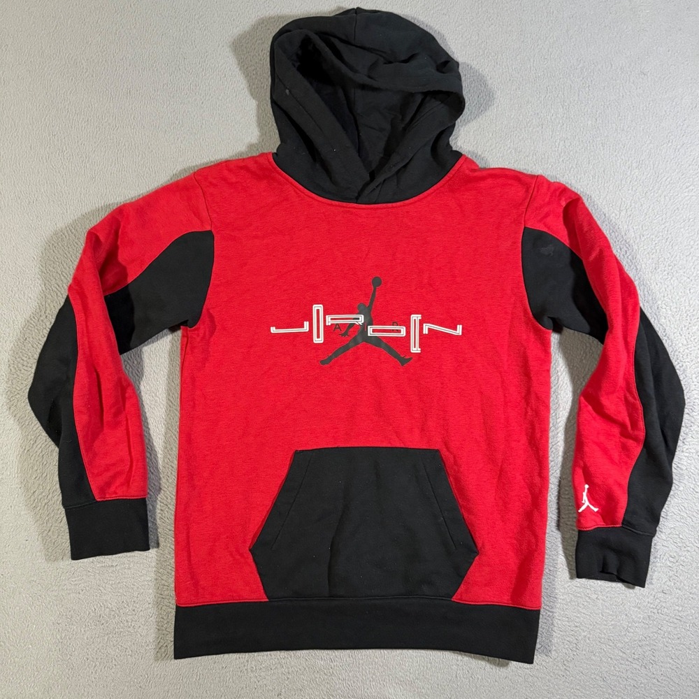 Jordan Hoodie Kids Size XL(16) Red Black Long Sleeve Pullover Sweatshirt